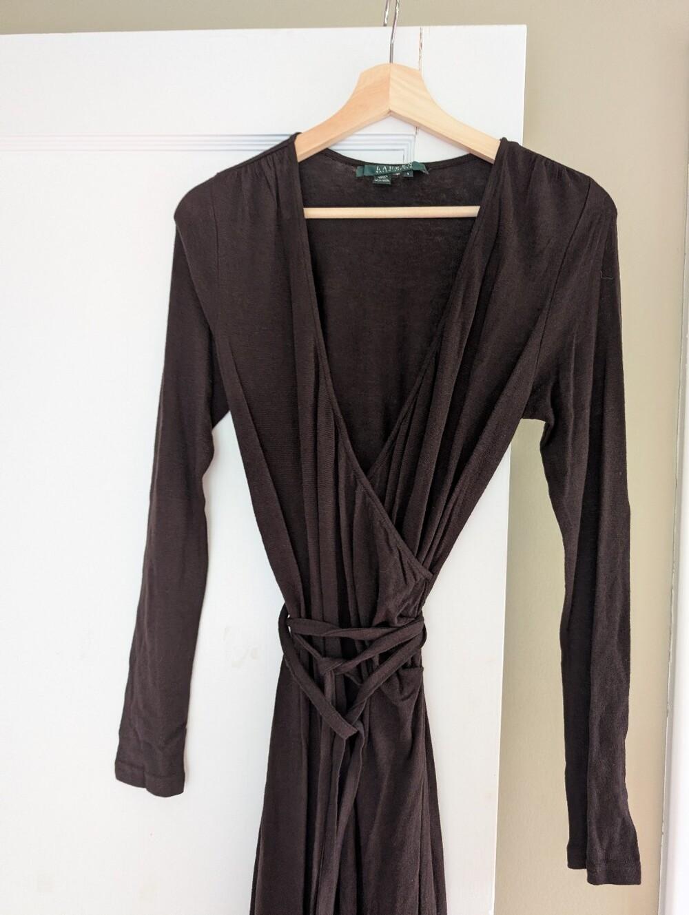 Lauren by Ralph Lauren V Neck Long-Sleeve Wrap Wool Dress Size S NEW
